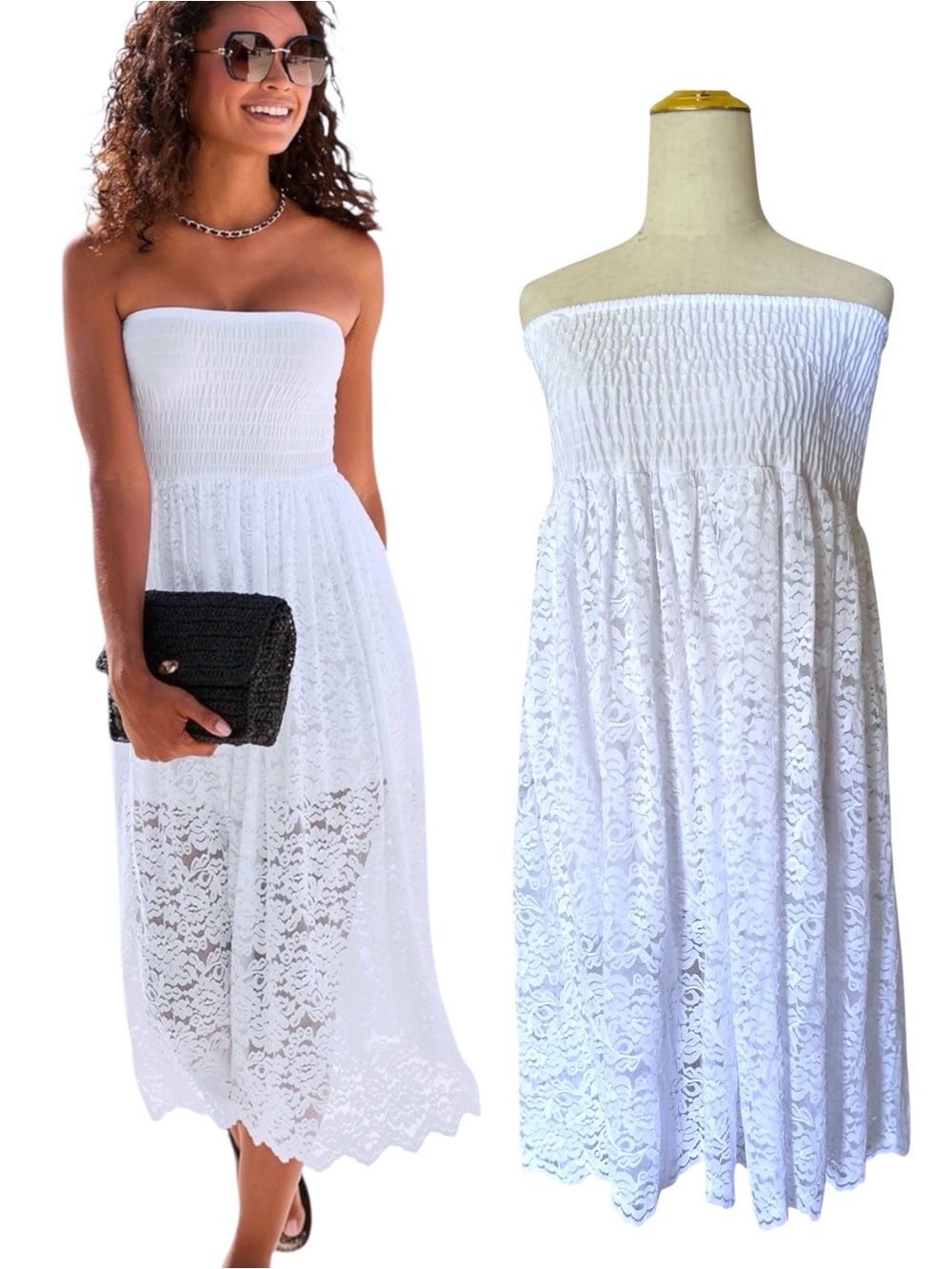 Women’s Convertible White Lace Maxi Skirt - Elegant Women's Summer Skirt - Picture 3 of 14